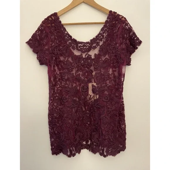 New Candela Blouse Floral Embroidered Mesh Sheer Fairy Romantic Victorian Size L - Picture 2 of 13